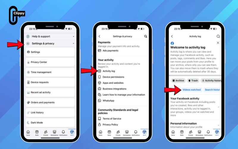 how to delete facebook reels history on android