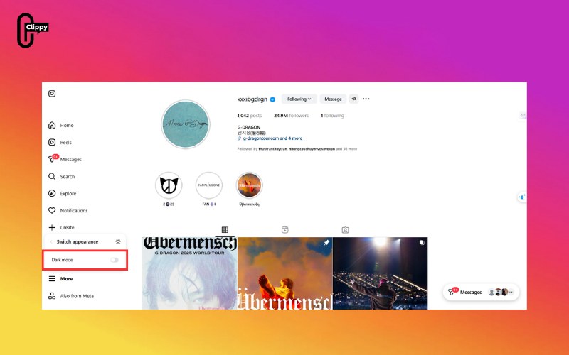 how to put instagram in dark mode