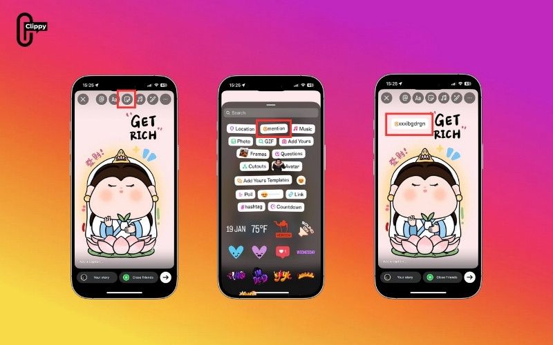 add mention to instagram story