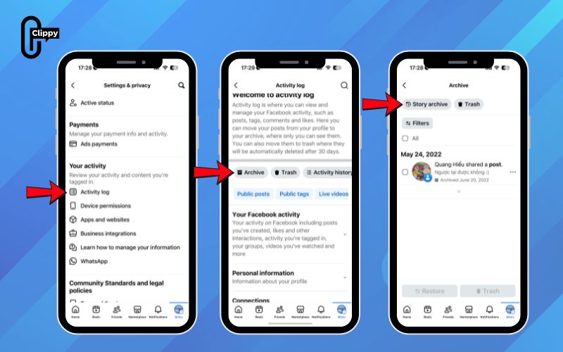 how to see archived stories on facebook app