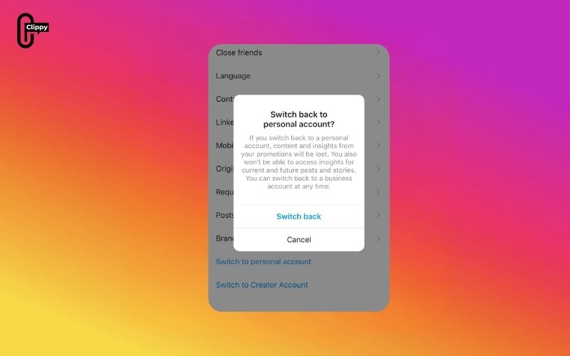 how to switch to a personal account on instagram